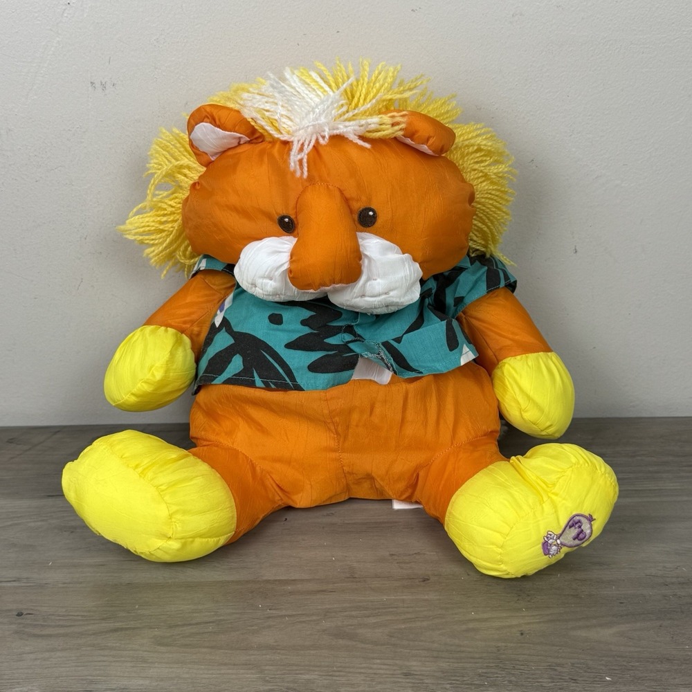 Fisher Price Puffalump Lion Plush Stuffed Animal Orange Shirt Nylon 80s